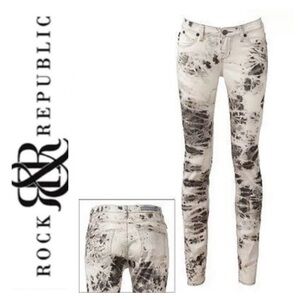 💵Rock & Republic Berlin White and Black Tie-Dye Skinny Jeans Size 6